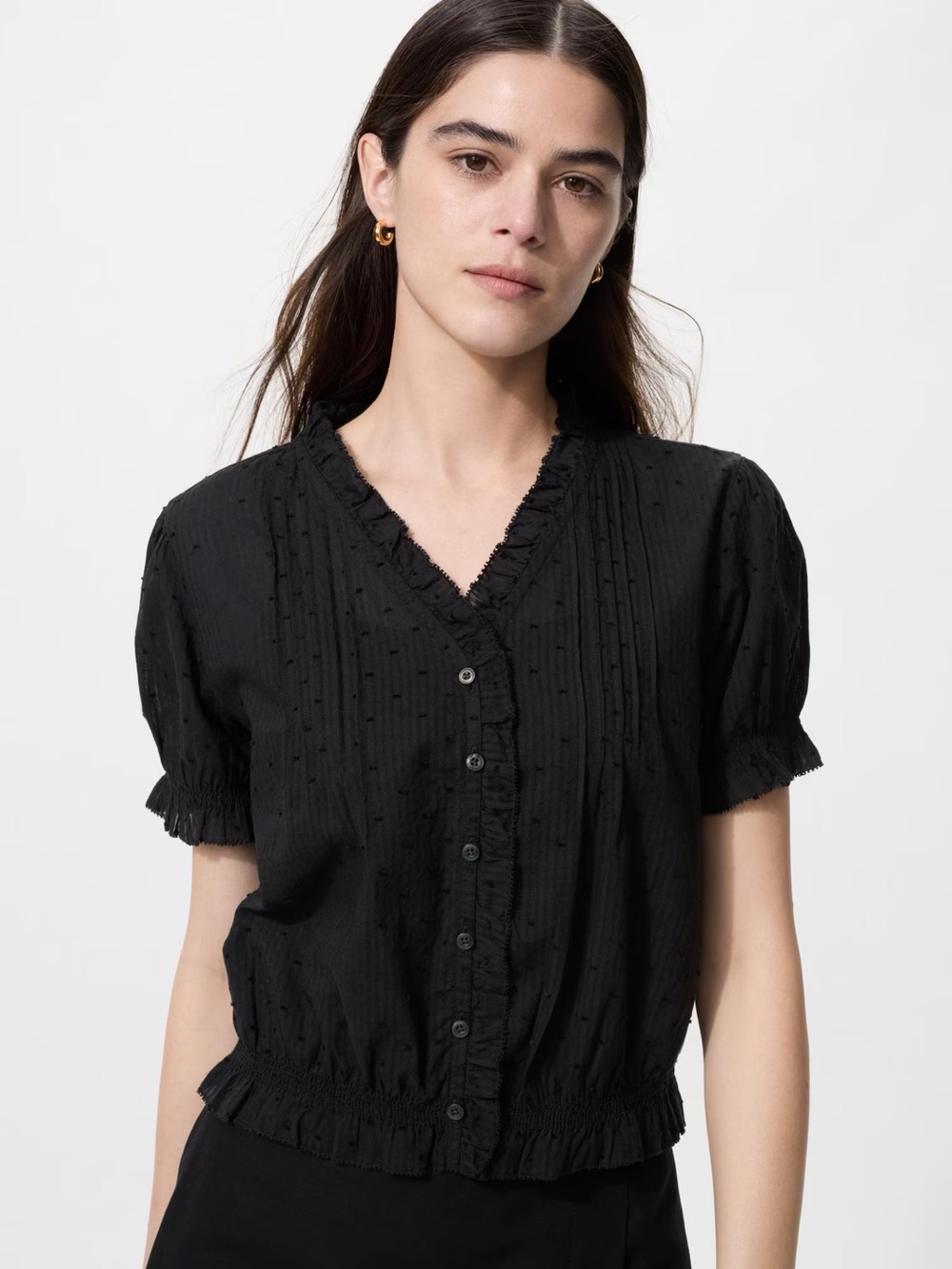 Cotton Dobby V-Neck Blouse